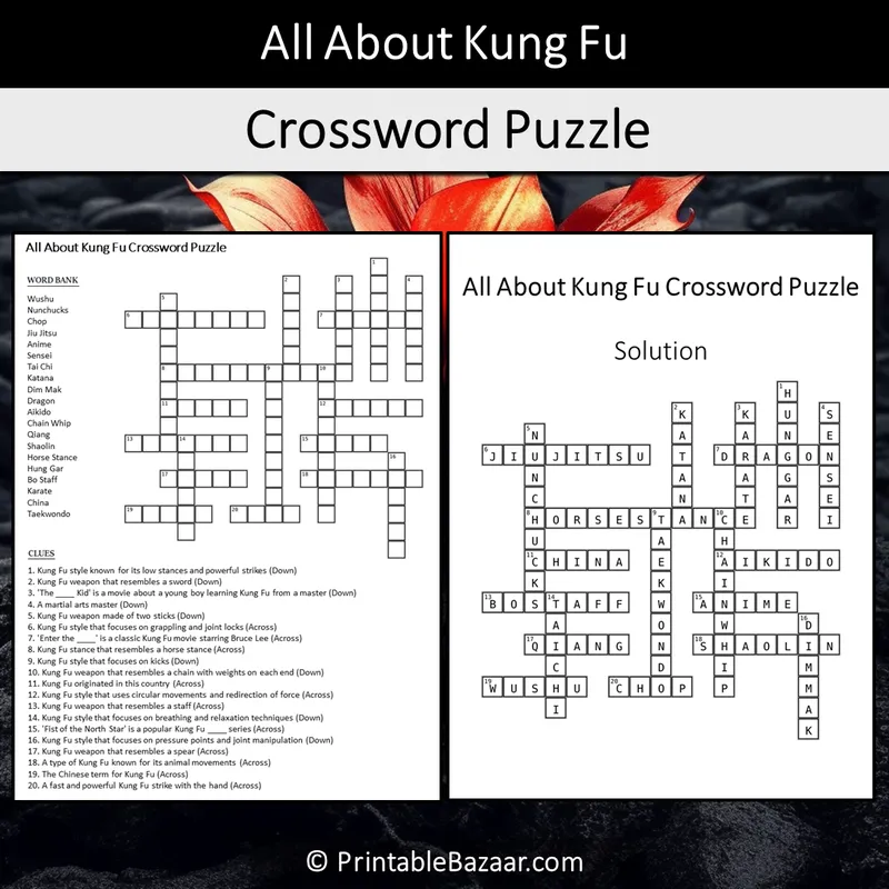 All About Kung Fu Word Search Puzzle Worksheet Activity PDF — Free ...