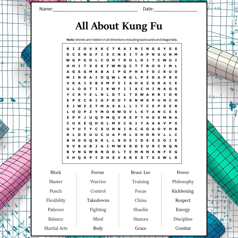 All About Kung Fu Word Search Puzzle Worksheet Activity PDF — Free ...