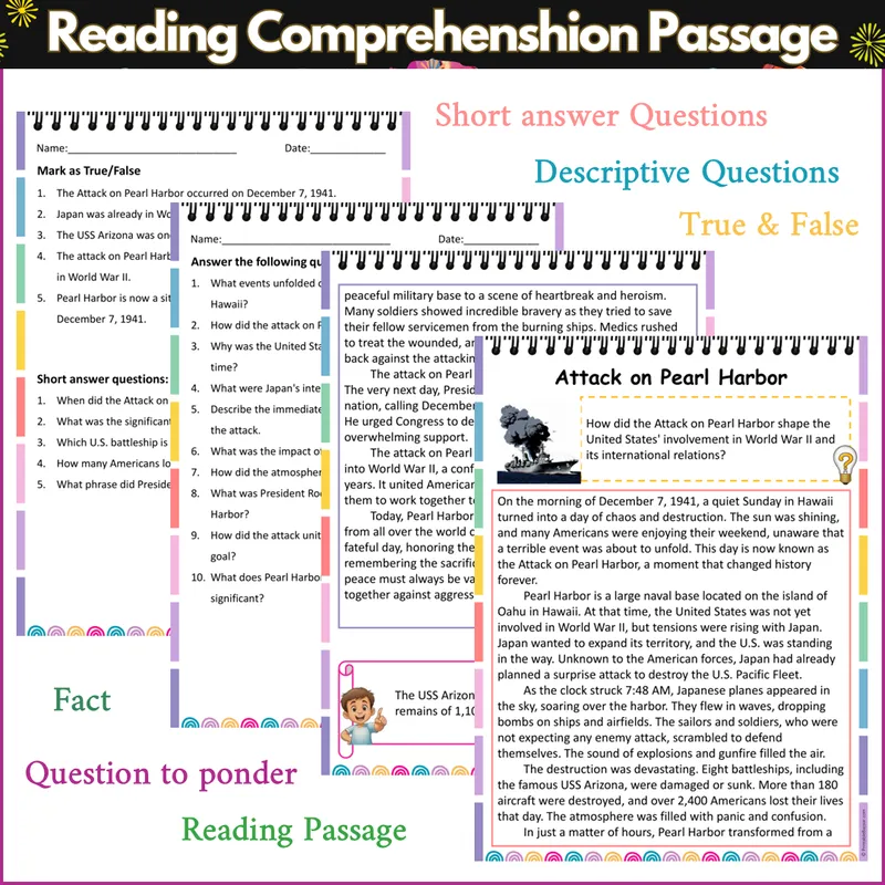 Attack on Pearl Harbor | Reading Comprehension Passage and Questions ...