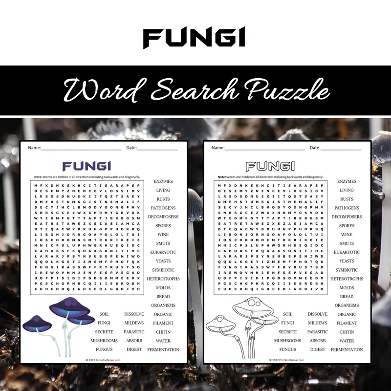 Fungi Word Search Puzzle Worksheet Activity PDF — Free printable PDF ...