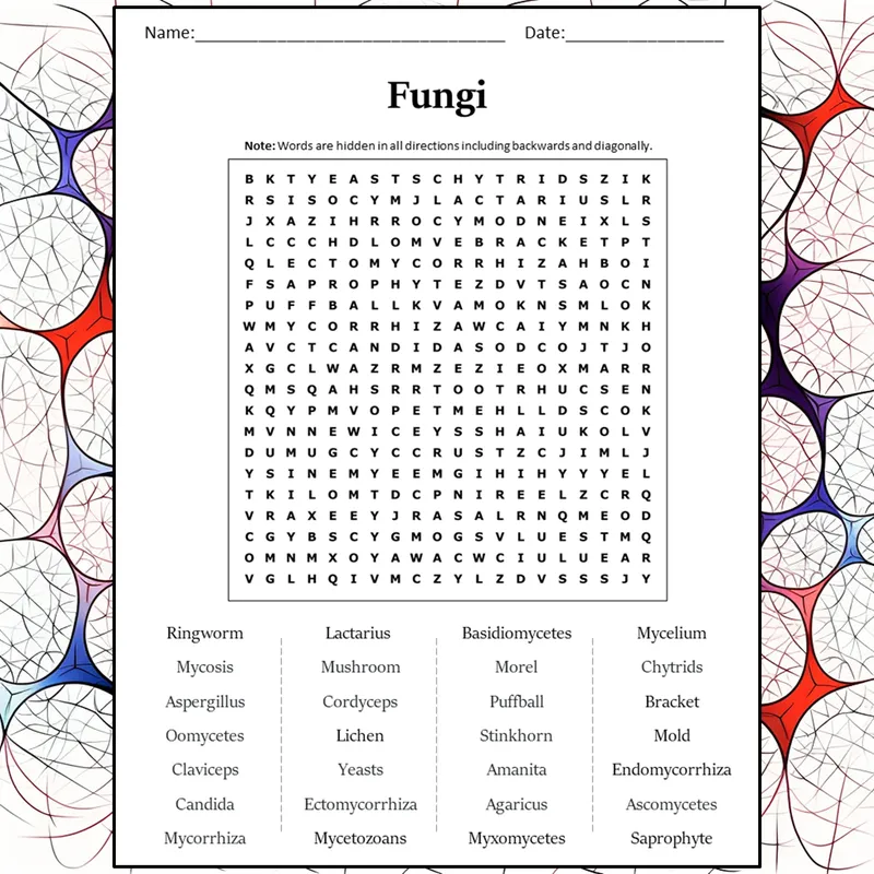 Fungi Word Search Puzzle Worksheet Activity PDF — Free printable PDF ...