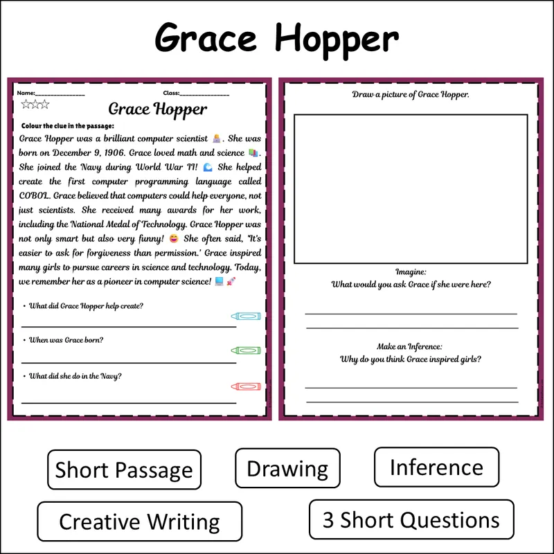 Grace Hopper | Reading Comprehension Passage Printable Activity — Free ...