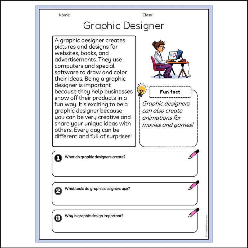 Graphic Designer | Reading Passage Comprehension Questions Writing ...
