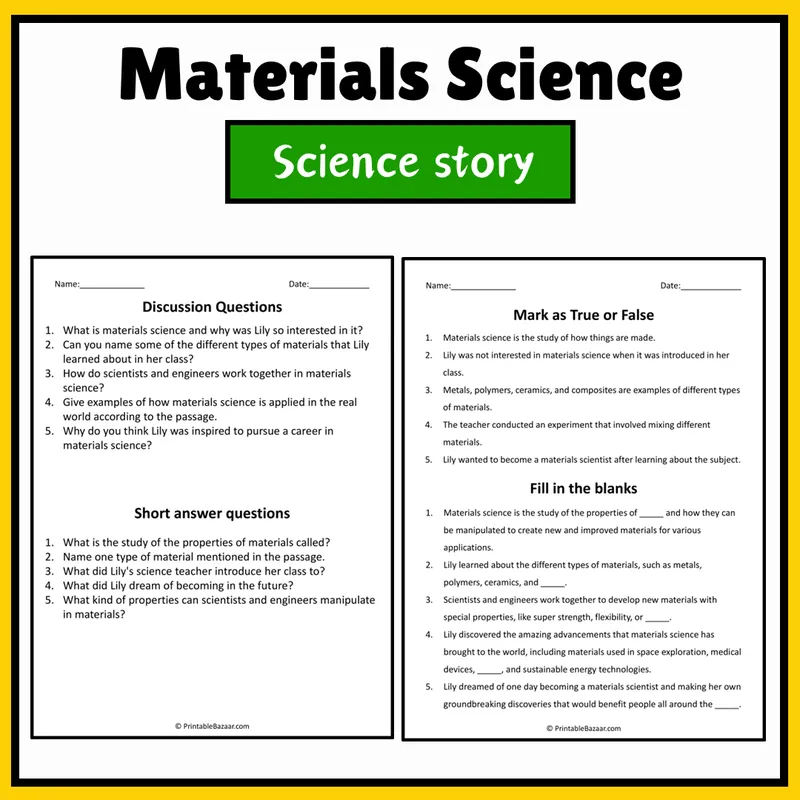 Materials Science | Science Story Reading Comprehension Activity — Free ...