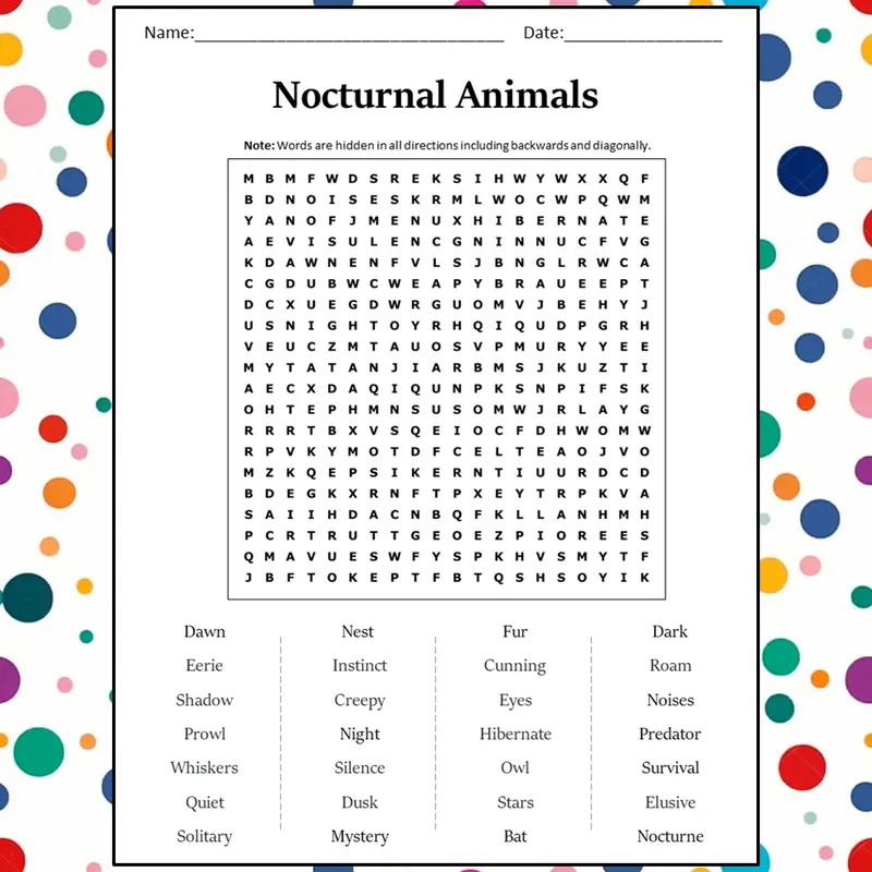 Nocturnal Animals Word Search Puzzle Worksheet Activity PDF — Free ...