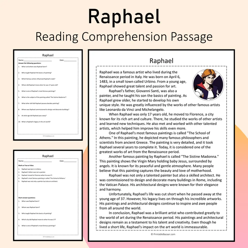 Raphael | Reading Comprehension Passage Printable Activity — Free ...