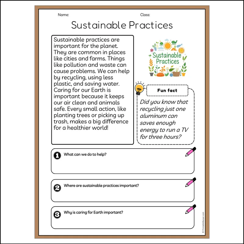 Sustainable Practices | Reading Comprehension Passage and Questions ...
